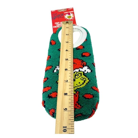 Dr. Seuss The Grinch Fuzzy Sock House Slippers 2pk Green Christmas Ankle Socks - Picture 4 of 6